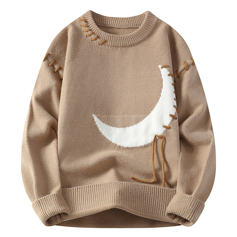Moon Jacquard Round Neck Sweater For Men
