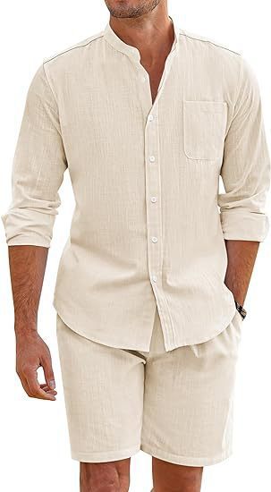 Men's Summer Two-piece Polyester Button Shirt