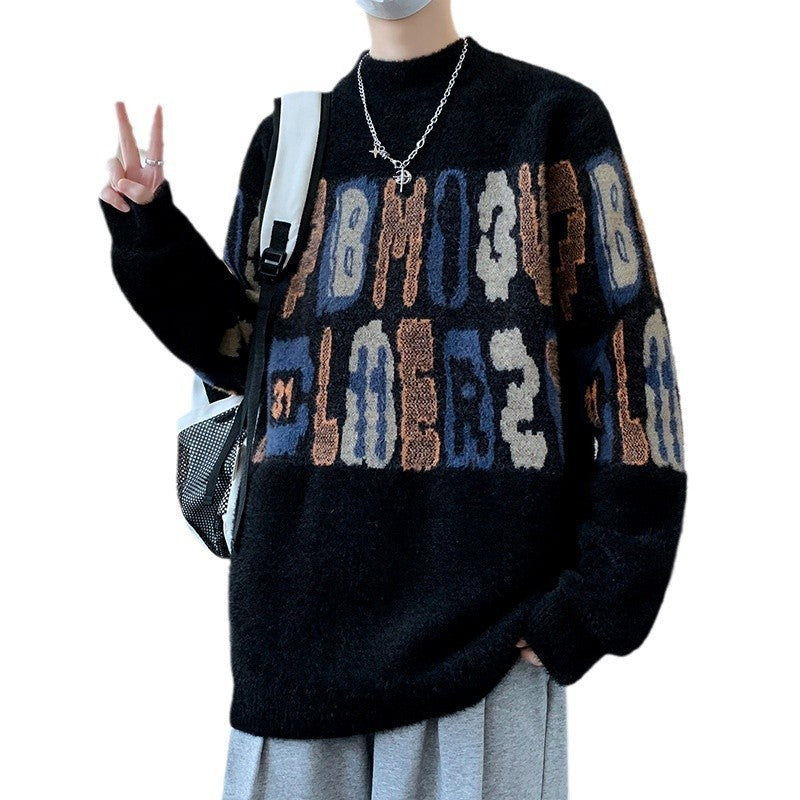 Men's Mink Fur Thickened Half-high Collar Sweater