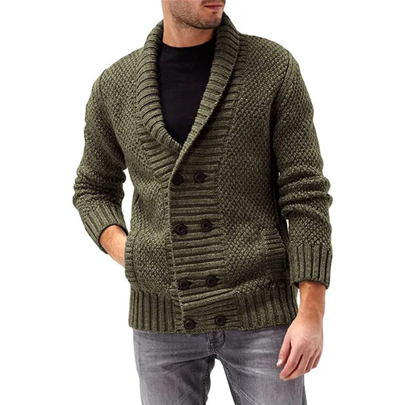 Simple Solid Color Men's Comfortable Long Sleeve Lapel Sweater