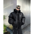 PU Leather Hooded Cotton Coat Jacket