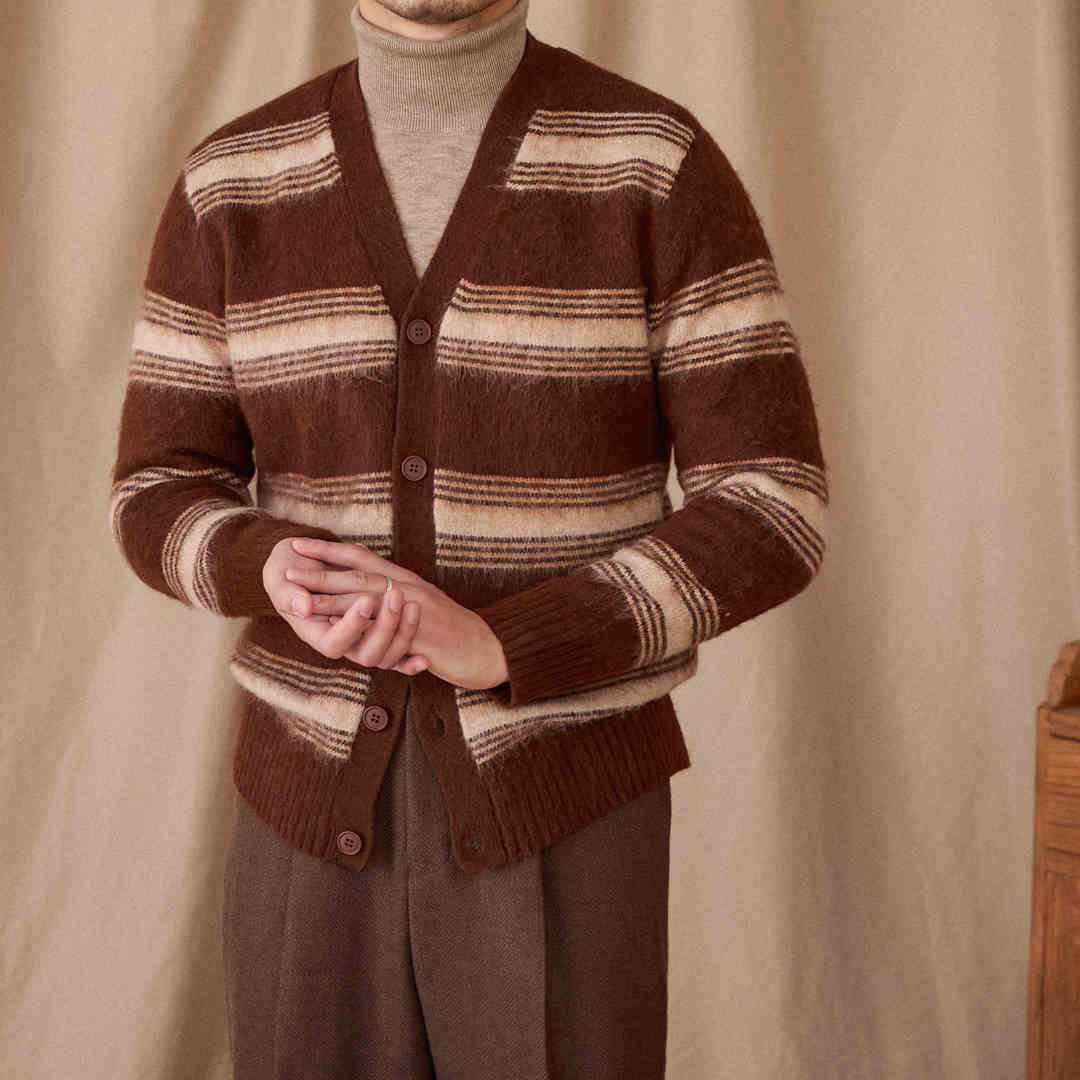 Men's Wool Blend Sweater Ribbed Pattern Hemline
