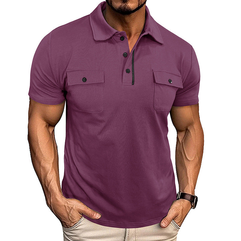Summer Lapel Button Polo Shirt With Pockets