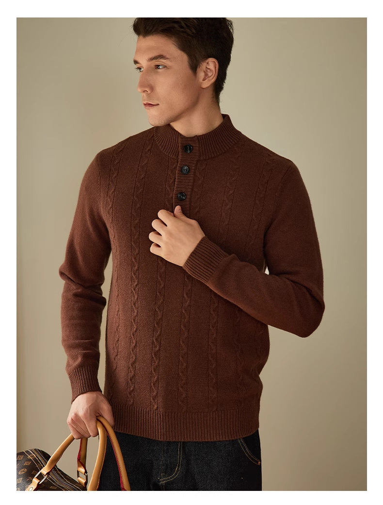 Men's Half-high Collar Button Sweater Autumn And Winter Thick Sweater