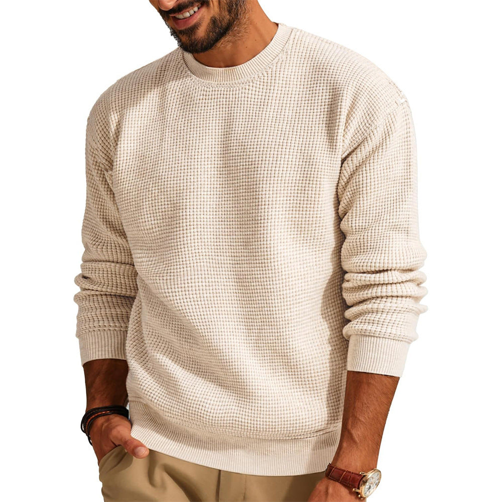 Men's Fashion Solid Color Waffle Casual sweater