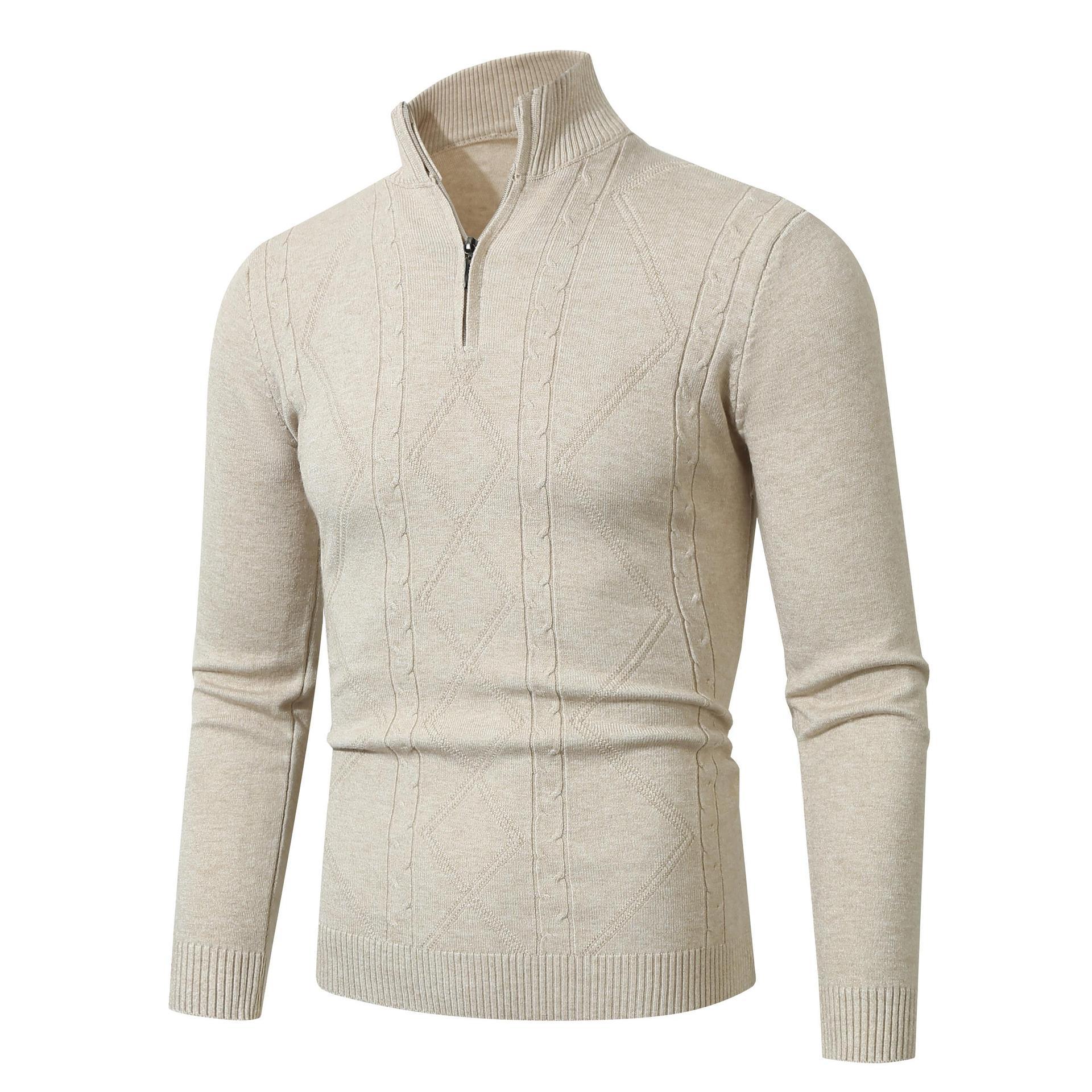 Men's Casual Stand Collar Long Sleeve Half Zipper Sweater