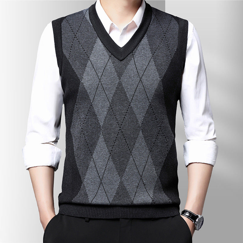 Men's Sleeveless Knitted Sweater Casual Plaid Vest