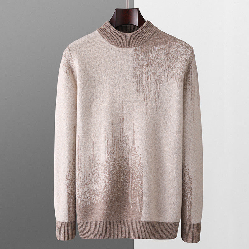 Round Neck Men's Pure Wool Color Contrast Bottoming Shirt