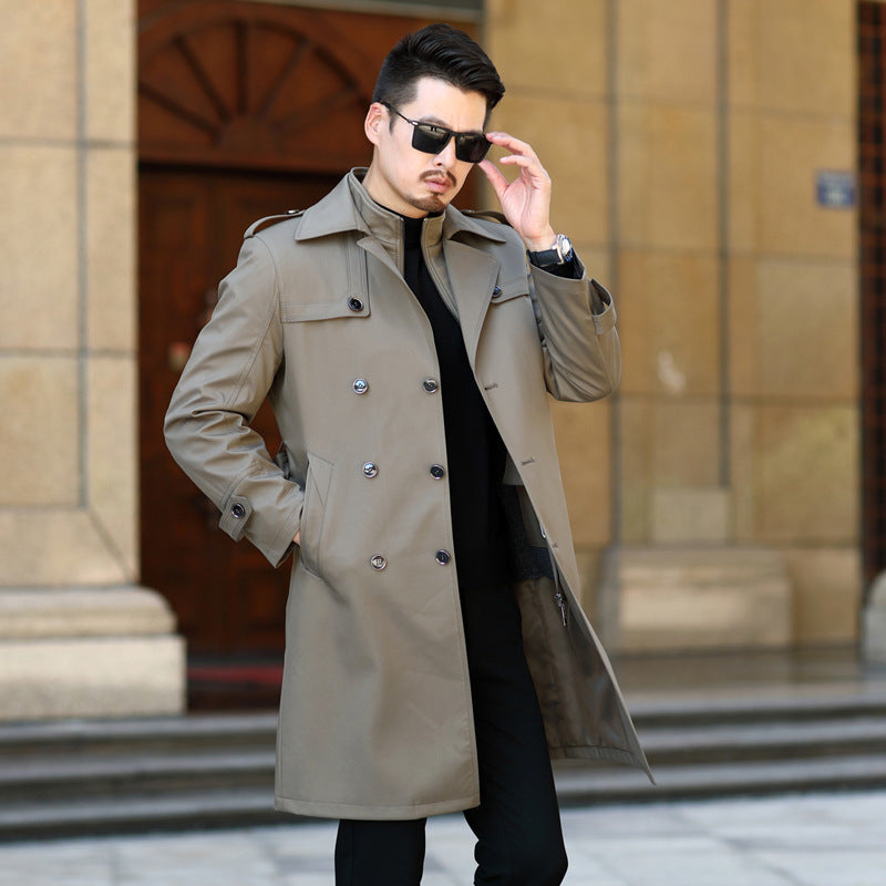 Men's Long Detachable Wool Liner Double Breasted Windbreaker coat