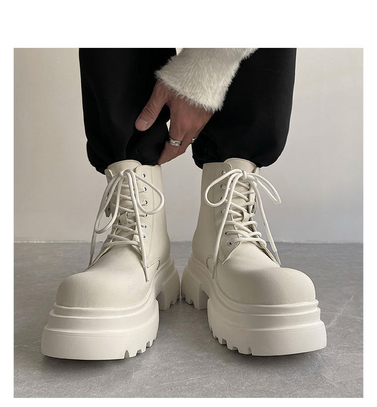 Autumn And Winter Leather Martin Boots High-top Leather Fleece-lined boots