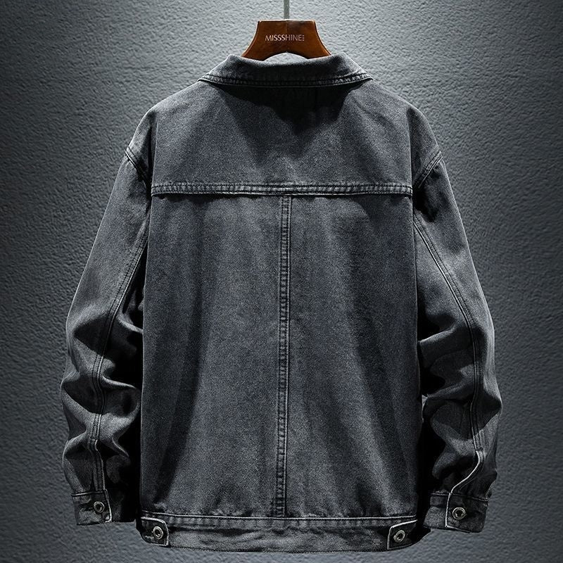 High-grade Black And Gray Denim Coat