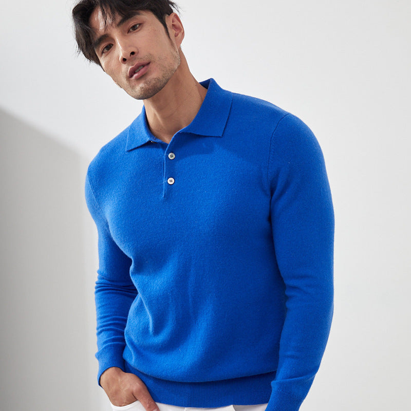 Pure Cashmere Men's Polo Collar Pullover Short Sweater