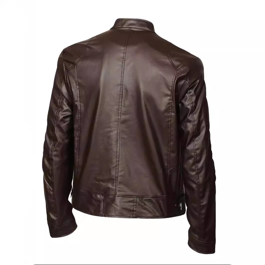 Men's Stand-up Collar Slim Fit Leather Zipper jacket
