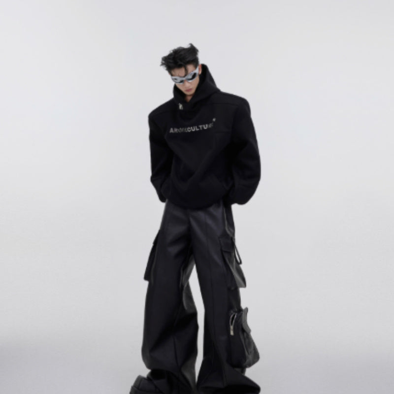 Heavy Shoulder Pads Metal Three-dimensional Printing Loose Men's Hooded Sweater