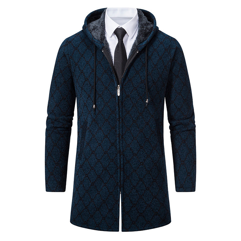 Men's Mid-length Sweater Casual Hooded Coat