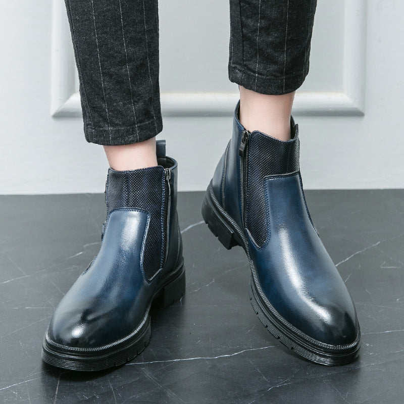 High-top British Double Buckle Slip-on Leather Boots
