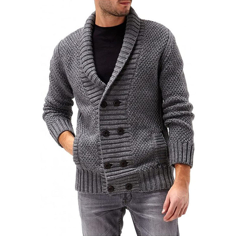 Simple Solid Color Men's Comfortable Long Sleeve Lapel Sweater
