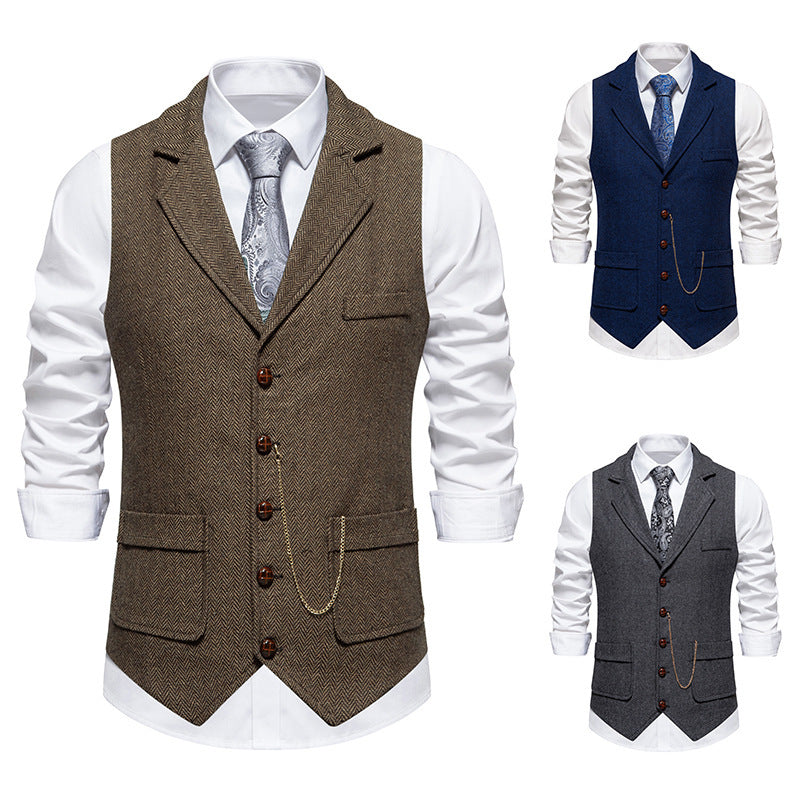 Retro Herringbone Casual Vest Multi-pocket Vest