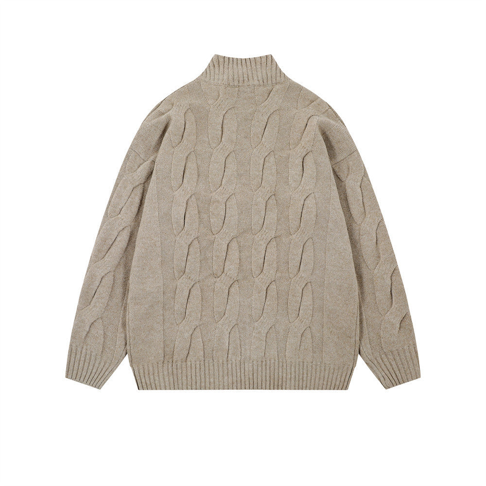 Simple Solid Color Twisted Collar Cardigan Sweater