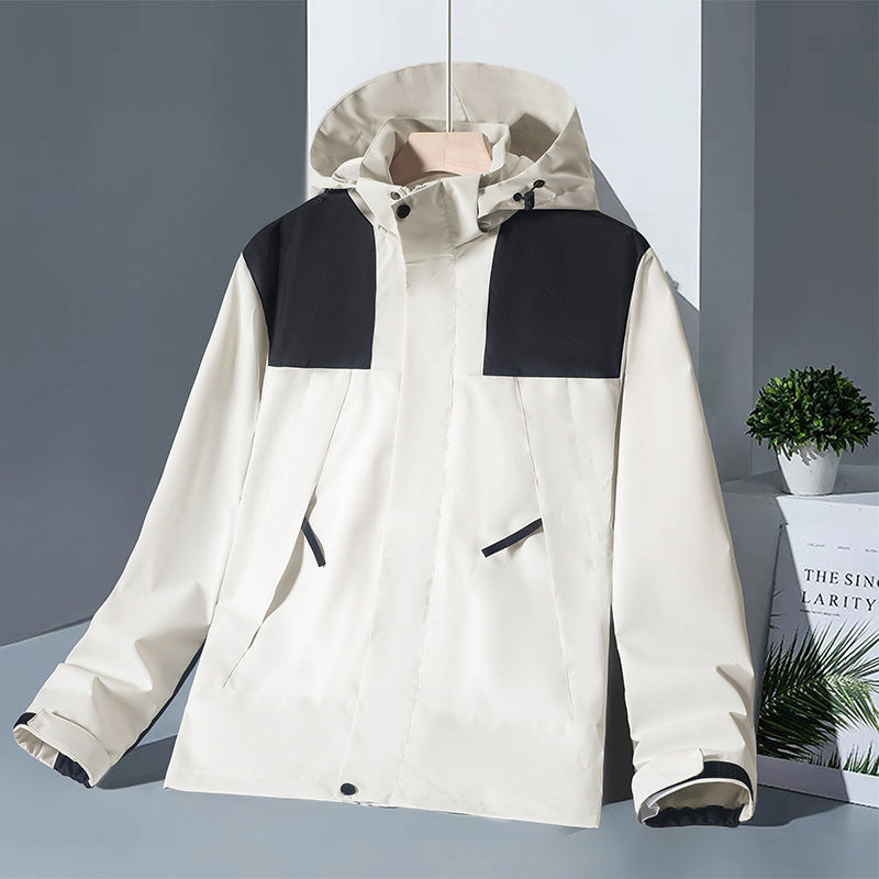 Hooded Windbreaker Colorblock Zip-up With Pockets Waterproof Outwear jacket