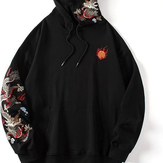Men's Dragon Printed Heavy Pattern Hoodie