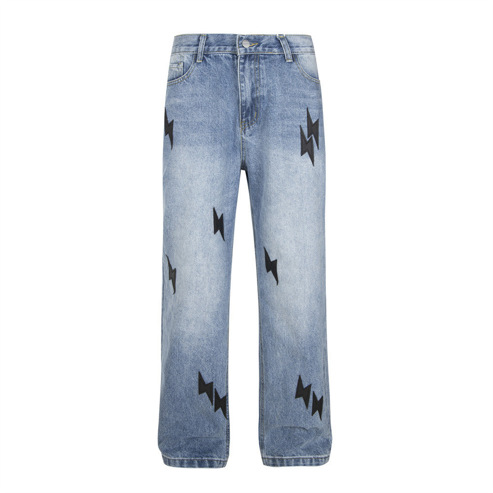 Lightning Embroidered Denim Trousers Men