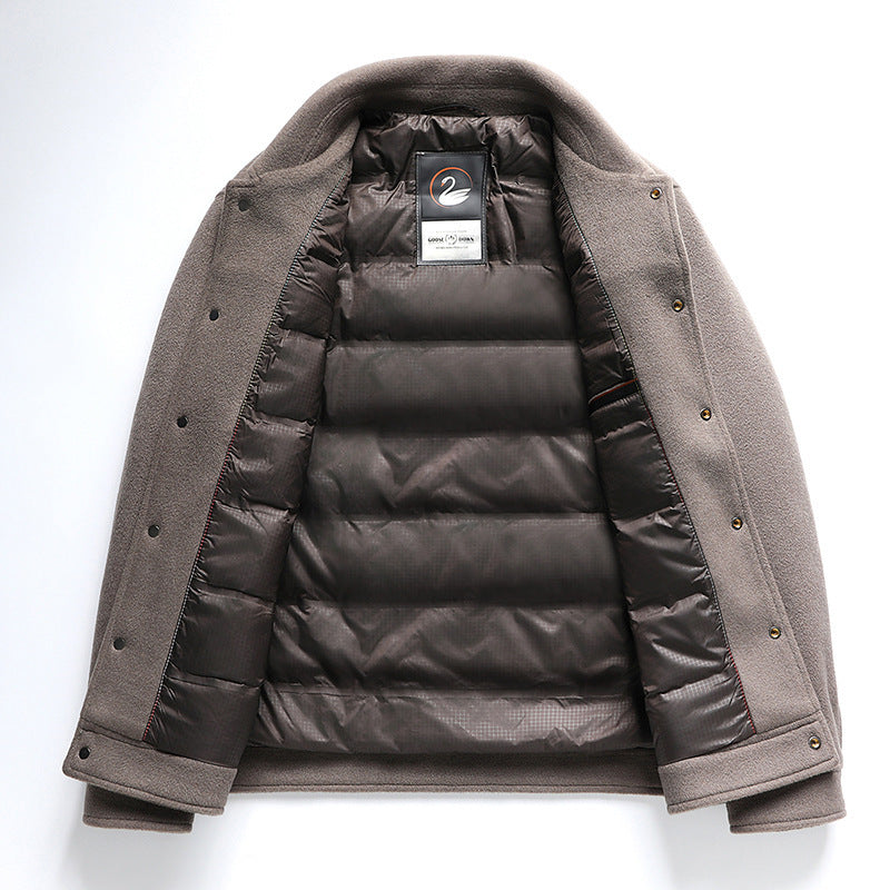 Autumn And Winter Men's Lapel Detachable Down Feather Liner Wool Workwear Jacket