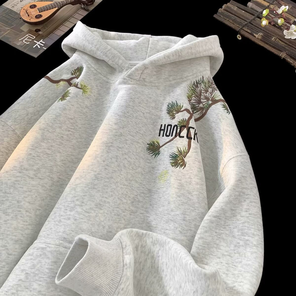 Heavy Plus Velvet Gray Hooded Sweater