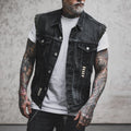 Men's Denim Sleeveless Turn-down Collar Coat