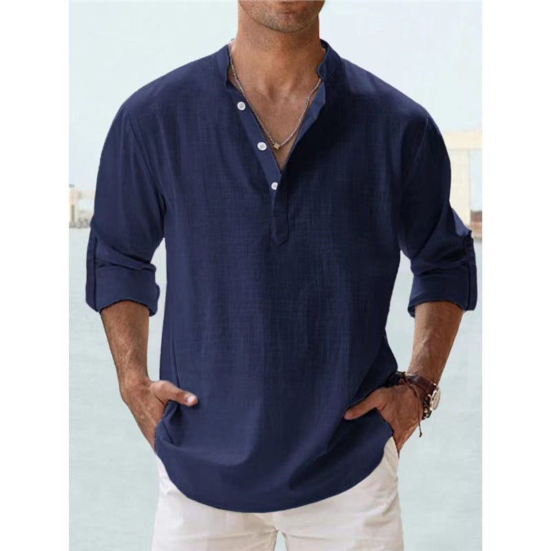 Casual Loose Lapel Cotton Long Sleeve Men's Shirt