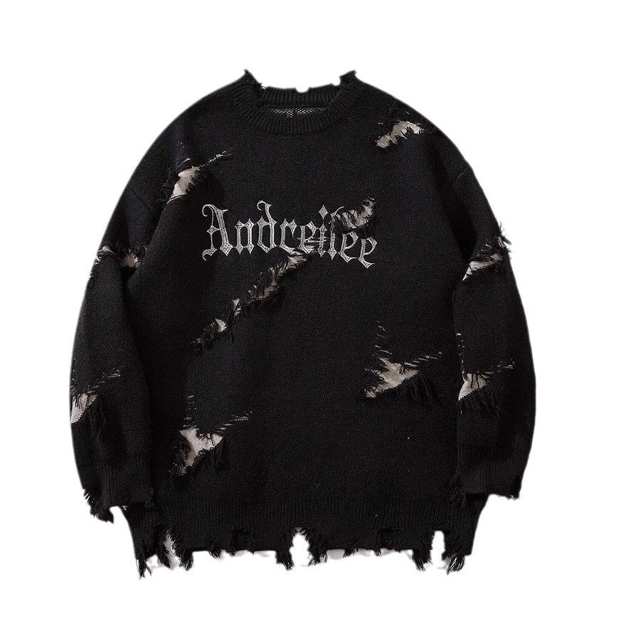 Street Jacquard Ripped Frayed Vintage Loose Sweater