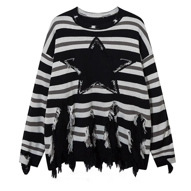 Stitching Contrast Color Long Sleeves Round Neck Sweater