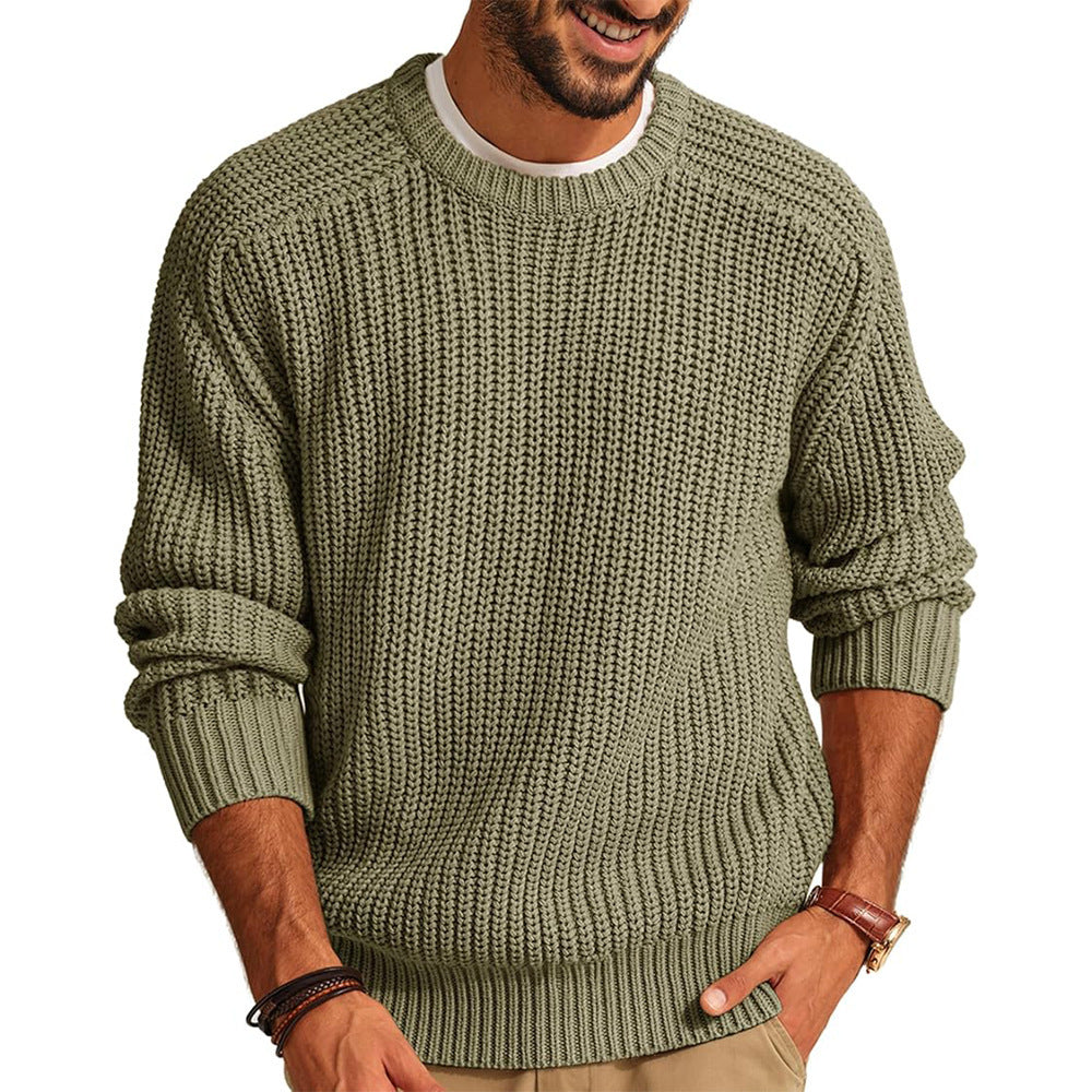 Men's Solid Color Long Sleeve Round Neck Sweater