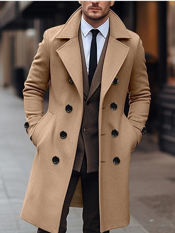 Fall Winter Men Woolen Coat Double Breasted Long coat