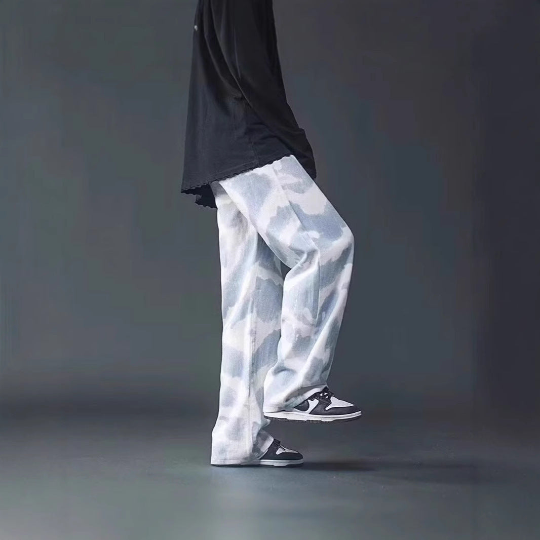 High Street Tie-dyed Graffiti Wide-leg Pants Men