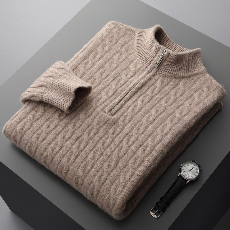 Pure Wool Men's Half-high Collar Pullover Sweater