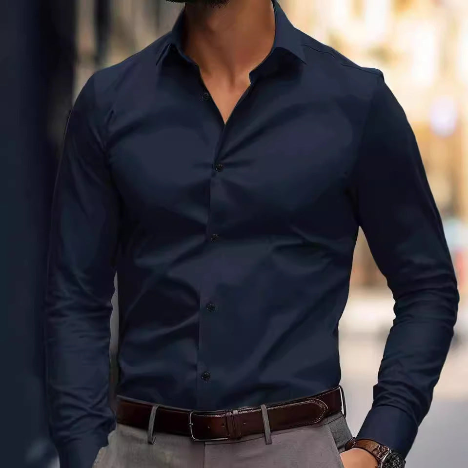 Business Lapel Solid Color Long Sleeve Casual shirt