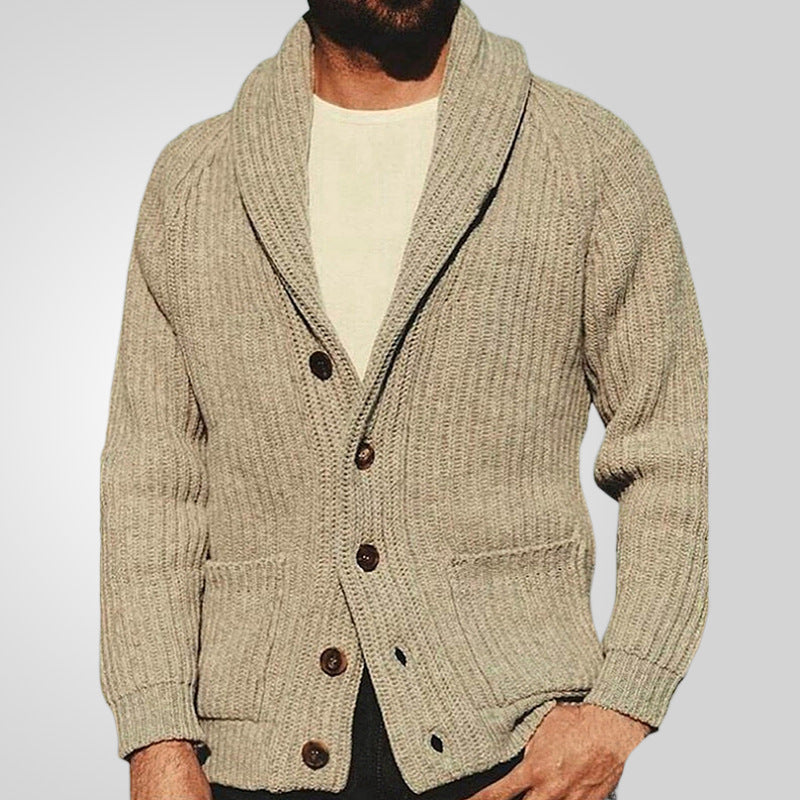 Men's Lapel Knitting Cardigan Button Sweater With Pockets