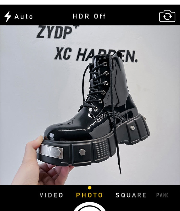 Men's Chunky Heel Platform Round Head Lace-up Martin Boots