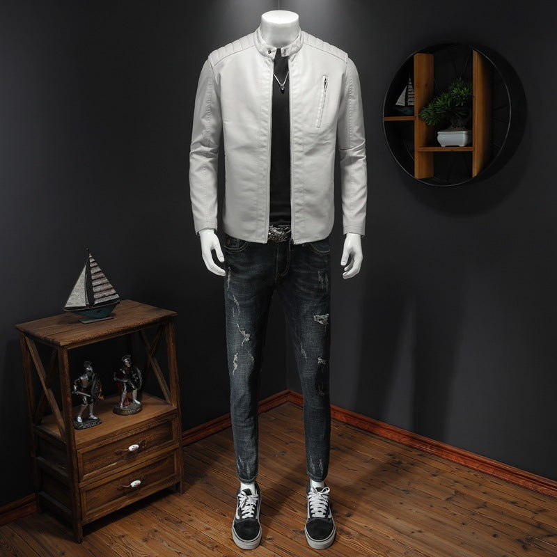 Leather jacket With Stand Collar