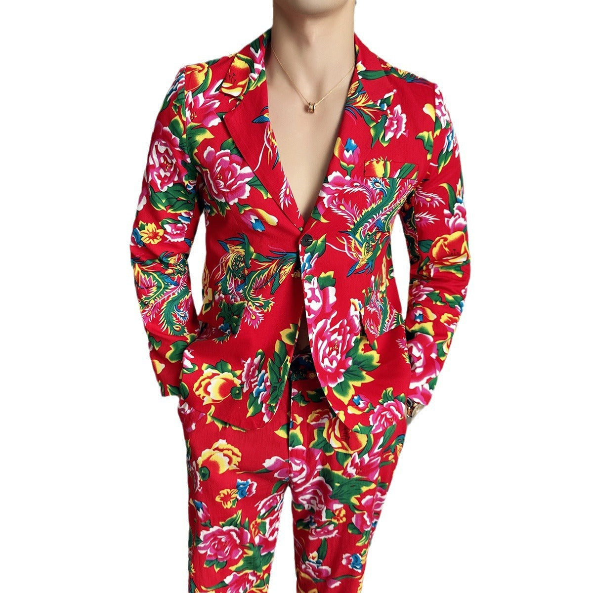 Men's Casual Cool Big Flower Suit