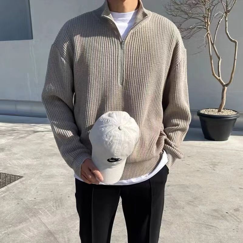 Spring And Autumn Loose Half Zipper Men's Sweater