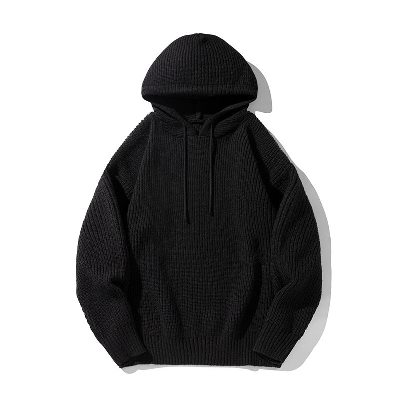 Japanese Loose Solid Color Hooded Idle Style Adjustable sweater