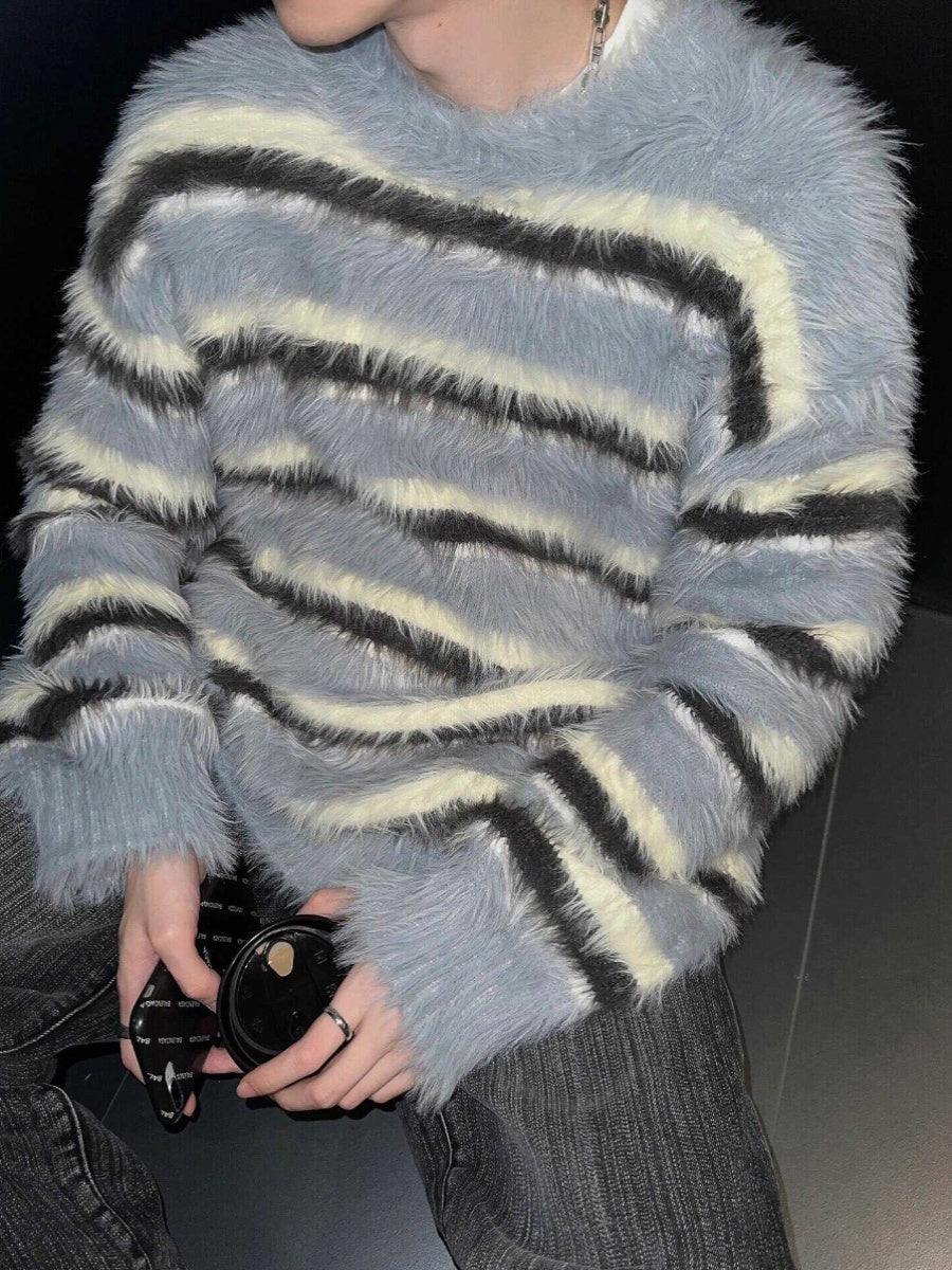 Mohair Blue And White Striped Sweater For Men And Women