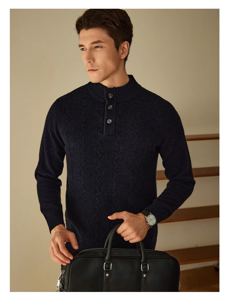 Men's Half-high Collar Button Sweater Autumn And Winter Thick Sweater