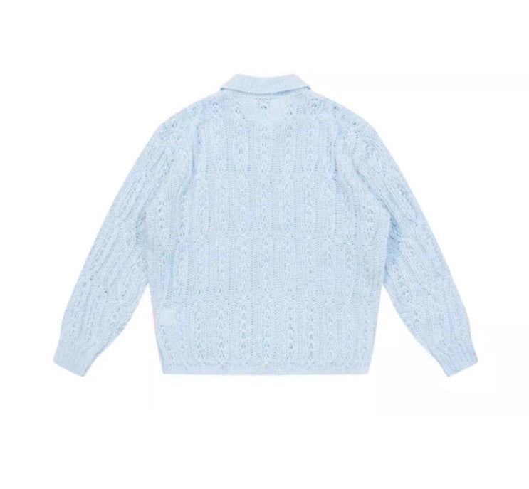 American Retro Hollow Wool Lapel Sweater