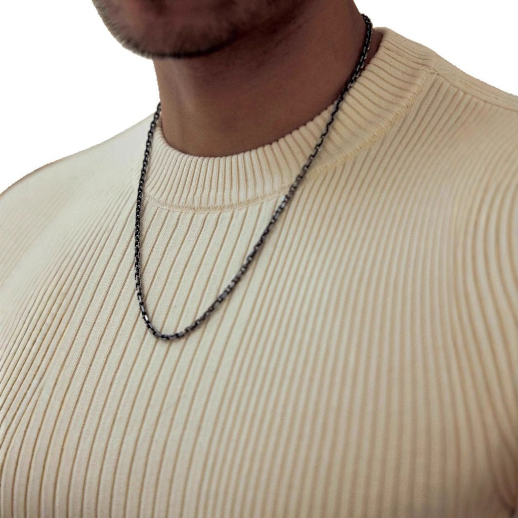 Men's Round Neck Solid Color Striped Long-sleeved Sweater