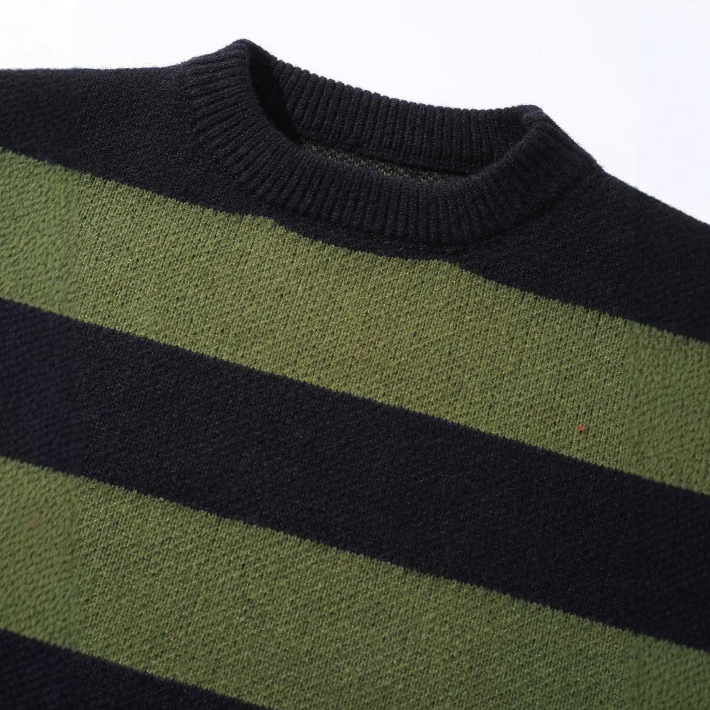 Contrast Color Striped Autumn And Winter Loose Round Neck Pullover Sweater