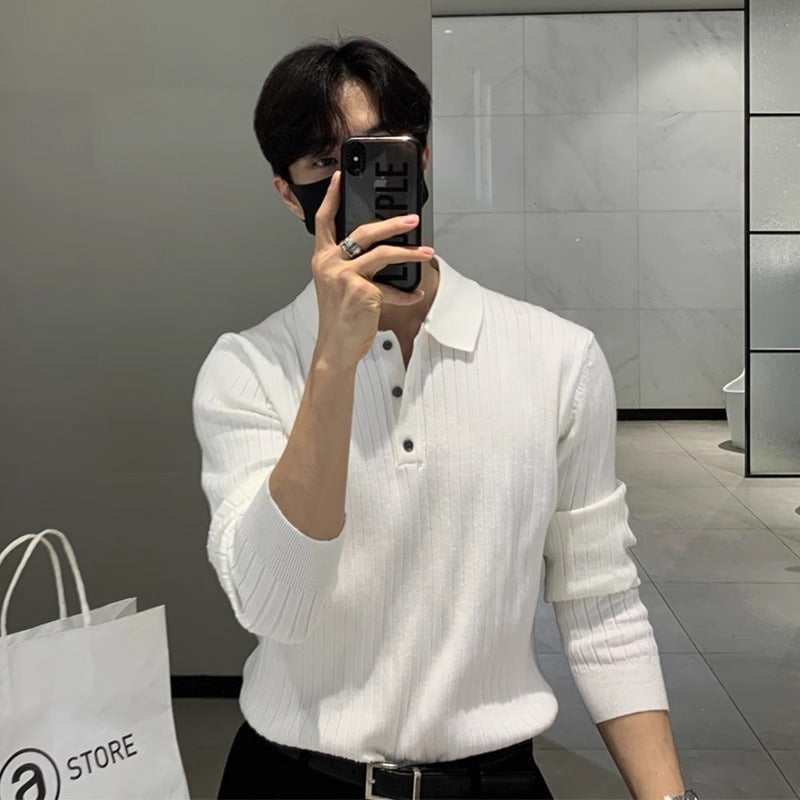 Men's Long Sleeve Knitted Lapel Sweater