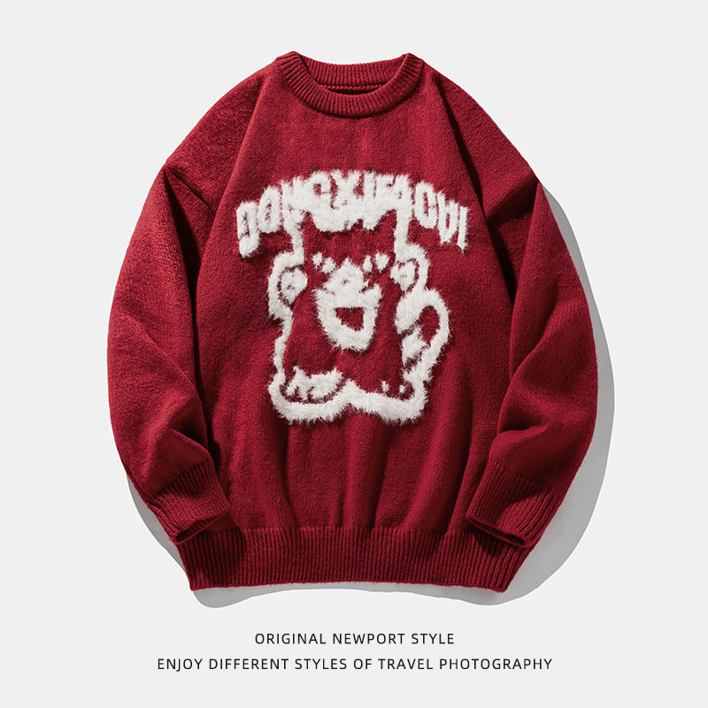 Cartoon Hand-painted Mink Round Neck Sweater For Men And Women